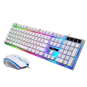 Uonlytech LED Backlit Gaming Keyboard and Mouse USB Mechanical Keyboard Gamer Mouse Sets (White)