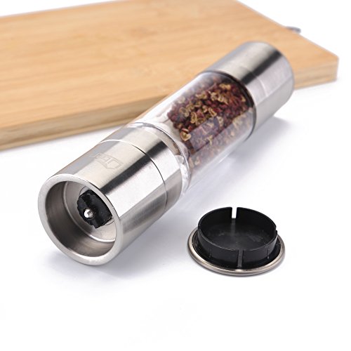 Uten neu 2 in 1 handliche Edelstahl Salzmühle und Pfeffermühle mit verstellbarem Keramikmahlwerk-BPA frei für getrocknete Kräuter… - 7