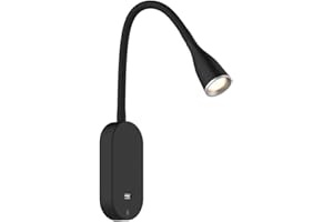 KALB MATERIAL FÜR MÖBEL Lampada da letto a LED 'Tulipano II' 4.5W Lampada da lettura USB Luce da letto Stazione di ricarica, colore: nero