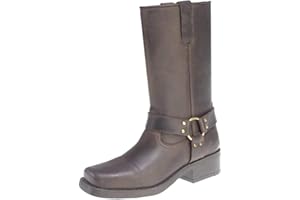 Gringos Men's Black Engineer Boots, Pull-On Western Buckle Biker Boots