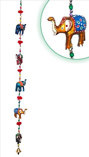Rastogi Handicrafts Tür Deko-Hänger, fünf handbemalte Elefanten, mit Perlen und Glöckchen - 3