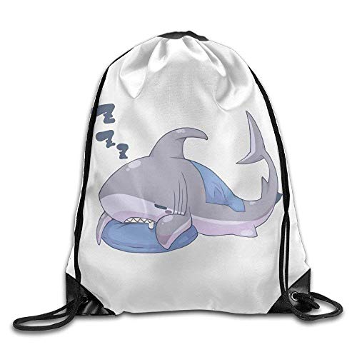 Sleeping Shark Gym Drawstring Backpack Unisex Portable Sack Bags