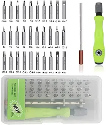 Farraige 32 In 1 Mini Screwdriver Bits Set with Magnetic Flexible Extension Rod for Home Appliance Laptop Mobile Computer Repairing Preparations (Green)