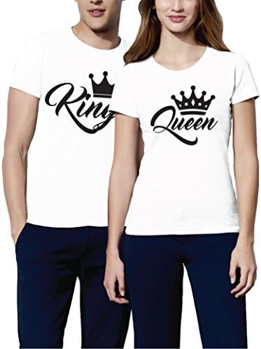 VivaMake® Funny Couple Matching Men and Women Short Sleeves Shirts Set King and Queen | Black, Grey, White Colours T-Shirts