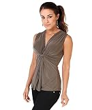KRISP Womens Sleeveless Knot Front Tops V Neck Ruched Vest Blouse
