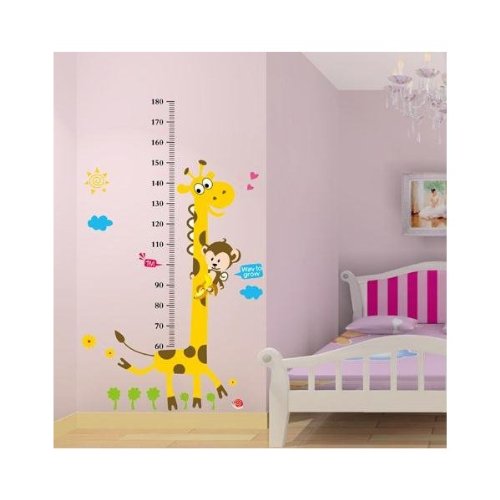 Naughty Monkey and Yellow Giraffe wall decal for kid's bedroom cartoon animals Height Chart (60cm-180cm) Nursery Wall Sticker Decor Removable walpaper for children playroom
