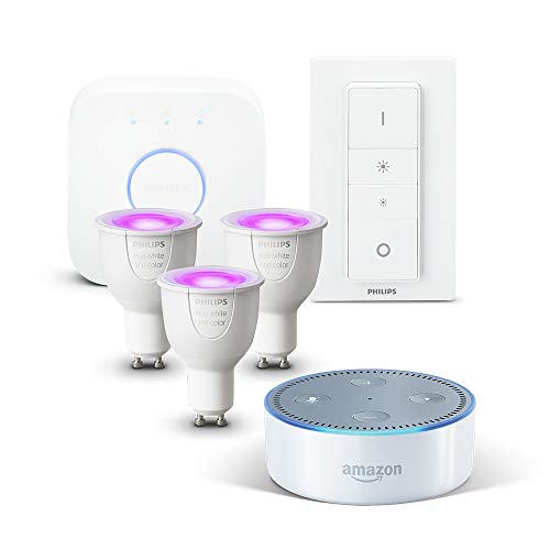 Amazon Echo Dot (2nd Gen), Black + Philips Hue White and Colour Ambience GU10 LED Starter Kit