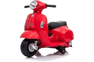 MR J TOYS&MORE Piaggio Mini Vespa Elettrica per bambini 6V con acceleratore a pedale, luci e suoni integrati, Fari e Clacson, per Bimbi da 18-36 mesi (Rosso)