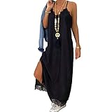 Lifet Robe longue avec dentelle pour femme Large noir