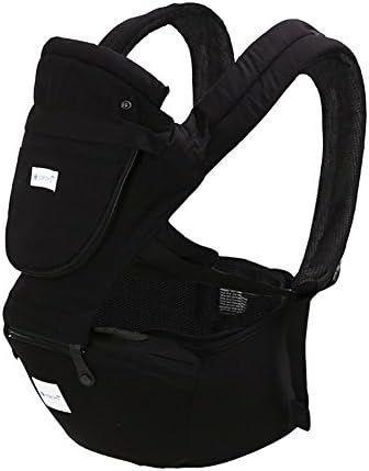 Angelparty Soft Cotton Ergonomic Baby Carrier Hip Seat | 4 Seasons Usable Baby Sling Backpack with Windproof Cap | Multi-Position for 3-36 Babies | Black