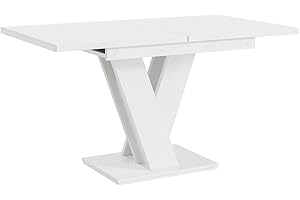 ‎MEBLINI MEBLINI Esstisch Ausziehbar - Esszimmertisch Modern - Küchentisch - Säulentisch - Ausziehtisch - Dining Table - Esszimmertische - 120-160x80x75cm - MASIV - Weiß Matt