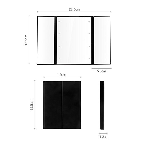 UVISTAR Kosmetikspiegel mit 8-LEDs Beleuchtung / Faltbare Beleuchtet Schminkspiegel / Reisespiegel 3 Seite / Make Up Spiegel mit Licht / Standspiegel mit Baterrie / Badspiegel Ohne vergrößerung - 2