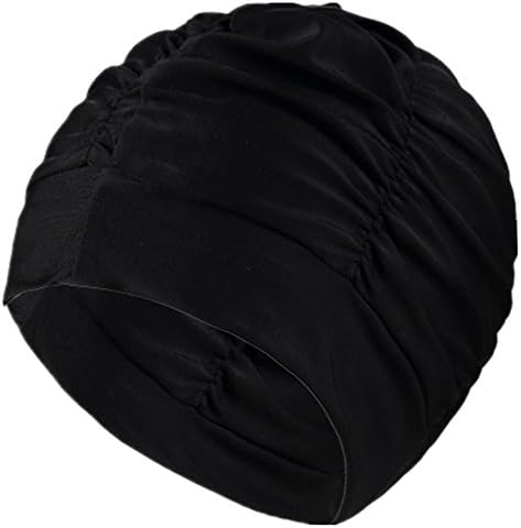 Soft Drape Elastic Swimming Hat for Long Hair Swim Turban for Women and Men Black