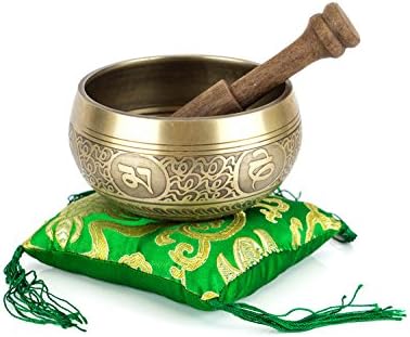 GreenEarthCo Antique Style Himalayan Singing Bowl Set with Striker &amp; Silk Cushion - For Meditation, Chakra Healing, Prayer, Yoga, and Mindfulness - Perfect Gift