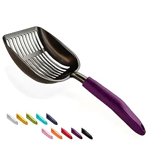 WePet Cat Litter Scoop, Non Stick Plated Aluminum Alloy Sifter, Kitty Metal Scooper, Deep Shovel, Long Handle, Poop Sifting, Kitten Pooper Lifter, Coated Black Body with Violet Handle