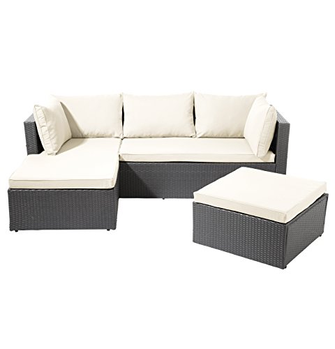 Limal Polyrattan Gartenlounge Creme 143 x 202 x 77 cm, Rostfreies Aluminiumgestell, Wetterfest, Schmutzabweisend, Abnehmbare Polster - 2