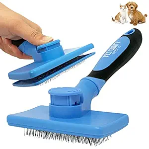 Pet Craft Supply Self Cleaning Slicker Pet Grooming Brush for Dogs and Cats with Short to Long Hair, Removes Mats, Tangles and Loose Hair