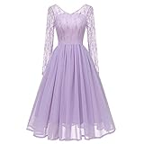 ◑‿◑ JUSTSELL 1950er Kleider für Damen Herbst,Frauen 50er Vintage Retro Kleider Chiffon Brautjungfer Hochzei Kleider V-AusschnittAbendkleid Cocktailkleid Backless Festliche Kleider