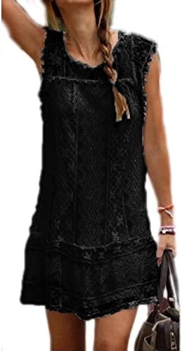 Zamtapary Women Summer Sleeveless Lace Crochet Beachwear Cover up Dress Black 4XL