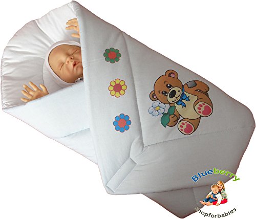 Blueberry Shop Newborn Baby Swaddle Wrap Blanket, Cream Bear