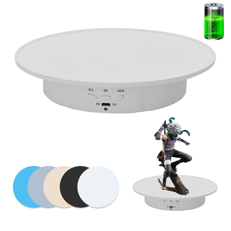 JAYEGT Motorized Rotating Display Stand, 7.87inch /17.6lbs Load, 360 Degree Electric Rotating Turntable for Photography Products, Jewelry, 3D Model ,with 5 Colors Backgrounds -- White