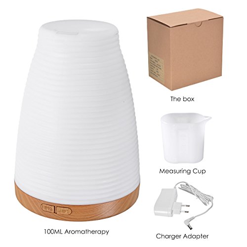 Aroma Diffuser Öl Duftzerstäuber Luftbefeuchter, ELEGIANT 100ML Mini Multifunktion Ultraschall Humidifier Aromatherapie Duft Diffuser Öl Diffusor Ultrasonic Aromatherapy Spray Dust +Stimmungslicht Nachtlicht mit 7 LED Farbwechsel verschiedenfarbigem Licht Night Light Mute Colorful Lamp Light Atomization Nano-Atomization Technology sicher und leise Höhe 14cm für Schlafzimmer Kinderzimmer Wohnzimmer Schreibtisch Büro Konferenzraum Babies kinder Beauty-Salon Spa Yoga usw - 6