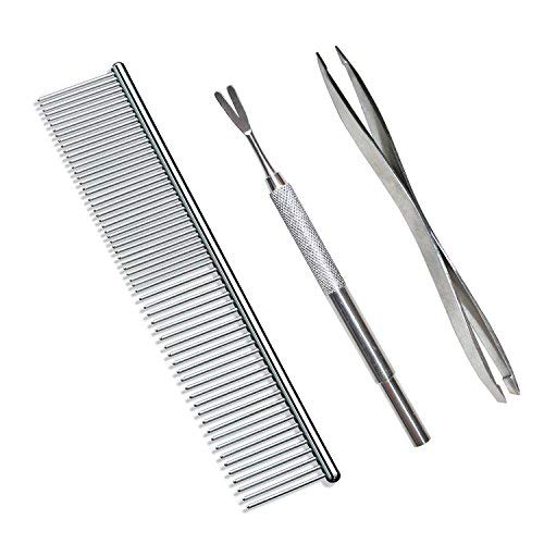 Bwogue Premium Tick Remover Kit for Dogs Cats Stainless Steel Tick Remover + Comb - Removes Ticks and Fleas Easily