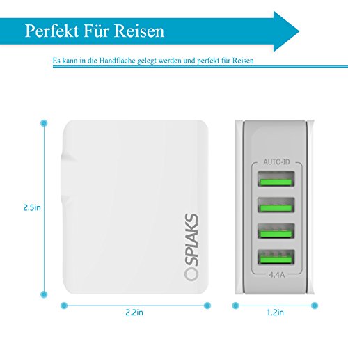 USB Ladegerät, Splaks [Built-in Safety Protection] 4-Port Schnell Aufladen Ladestecker Ladeadapter Ladegerät Charger USB-Netzteil mit Smart-Detective Technologie für iPhone iPad Tablet Samsung Galaxy, HTC, Sony, LG, Nexus,Motorola usw.EU-Stecker, weiß - 7