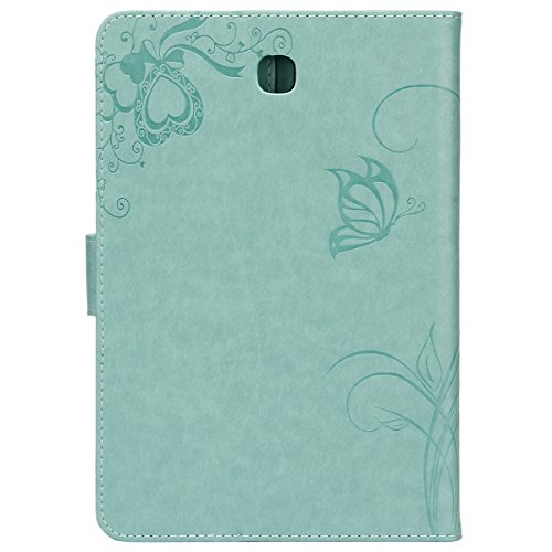 Galaxy Tab S2 8,0 Hülle Case,Samsung Galaxy Tab S2 8,0 Leder Tasche Brieftasche Schutzhülle,Ukayfe Prägung Schmetterling Blumen Malerei Muster PU Lederhülle Flip Wallet Case im Bookstyle Cover Hüllen Lederhülle Schale Stand Ständer Etui Karten Slot Smart Shell Cover Schutzhülle Etui Tasche für Samsung Galaxy Tab S2 8,0 Zoll T710 / T715 / T719, Grün - 2