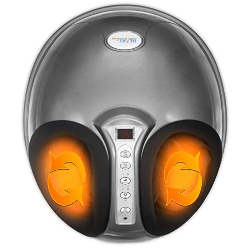 Heartline Deluxe Shiatsu Foot Massager Machine Electric Massage Deep Kneading with Heat Rolling and Air Compression for Home Office & Remote Control