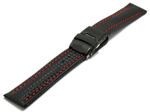 Meyhofer Uhrenarmband Sedan 24mm schwarz Leder Carbon-Optik rote Naht Faltschliee schwarz MyHeslb210/24mm/schw/roN/schwFS Meyhofer Uhrenarmband Sedan 24mm schwarz Leder Carbon-Optik rote Naht Faltschliee schwarz MyHeslb210/24mm/schw/roN/schwFS