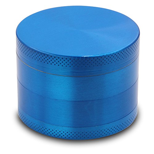 DCOU Tabak Schleifer Mahler Gewürze Kräutermühle mit Pollenfänger Mühle 4-teilig CNC - gefrästen Zink-Legierung Mühle mit scharfen Klingen und Siebgrinder (Blau)