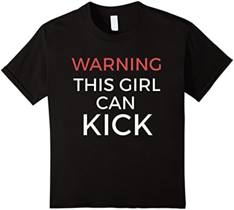 Kids Warning This Girl Can Kick Funny Karate, Taekwondo Tshirt 12 Black