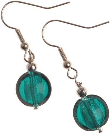 The Jewellery Factory Silver Plated Teal Murano Style Single Drop Bead Earrings