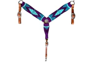 Cheval's International Western Collier de poitrine en mohair pour cheval, fait à la main en laine et cuir de qualité supérieure, réglable, durable et confortable pour chevaux – Aqua & Blue, Cob