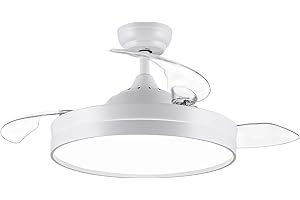 CJOY Ceiling Fan Light with Retractable Blades, 42 inch Ceiling Fans with Lamps and Remote, Invisible Fan DC Reversible, Quiet 3 Blades, 6 Speeds, 36W Dimmable LED, Timer, White