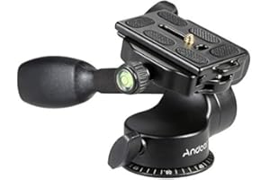Andoer 3-Way Fluid Head with Quick Release Plate, 360° Rotation Camera Tripod Handle Ball Head for Canon Nikon Sony DSLR Camer, Max. Load 6Kg/13.2Lb