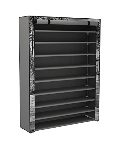 Trendy-Home24 Stoffschrank Schuhschrank Schuhregal mit roter Telefonzelle Motiv London schwarz weiß 9 Fächer - 2