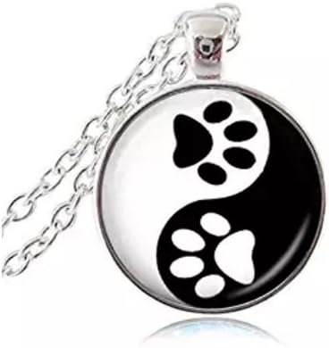 Yin Yang Necklace Pet Paw Print Pendant, Handprint Art Necklace , for Animal Lover Pet Lover Cat Dog Birthday Gifts