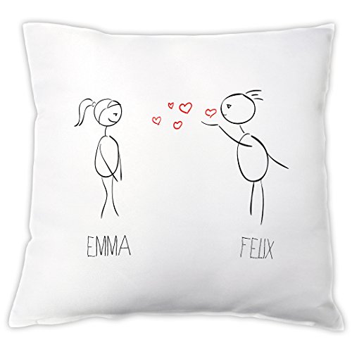 Kissen "Pärchen-Strichzeichnung" mit Namen, Zierkissen, Geschenkidee, Valentinstagsgeschenk, Hochzeitsgeschenk, Geschenk für Verliebte