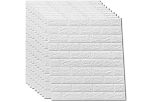 LIAN SHENG Pannelli adesivi, da parete, 77 cm x 70 cm X 2 mm,10 pezzi, bianco, autoadesivi, 3D, adesivi murali, mattone, impermeabile, in PVC, per camera da letto, soggiorno, cucina, ufficio