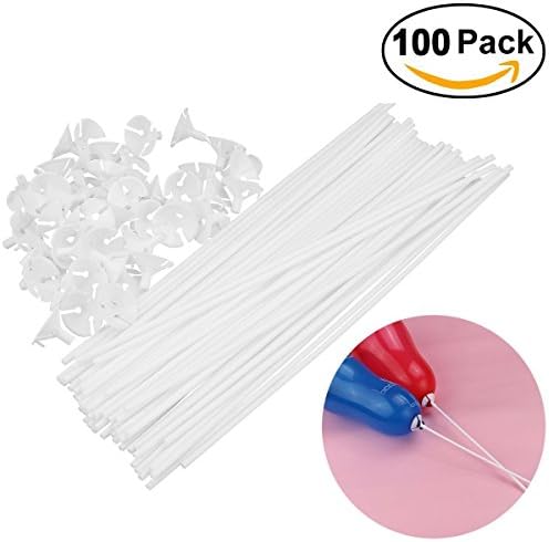 100 PCS Balloons Sticks Holders with Cups for Wedding, Birthday, Holidays, Anniversary, Party Decor by Kayear - White