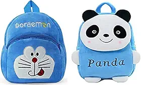 Blue Tree Kids School Bag Soft Plush Backpack Cartoon Bags Mini Travel Bag for for Girls Boys Toddler Baby Doraemon & Blue Panda