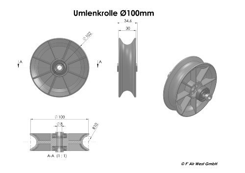 100 mm Seilrolle, Umlenkrolle für 20 mm Seile - 3