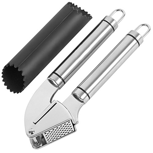 [Knoblauchpresse] Garlic Press Hochwertige Knoblauchpresse aus Edelstahl nicht rostende – spülmaschinengeeignete Knoblauch Crusher mit ergonomischem Griff- Edelstahl Knoblauchpresse mit Silikon Knoblauchschäler - 3