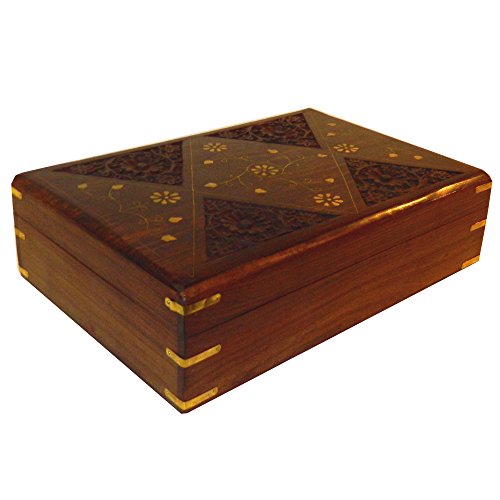 Schmuckkiste Karo 30x20x9cm Holz Messingintarsien Holzbox Aufbewahrung - 2