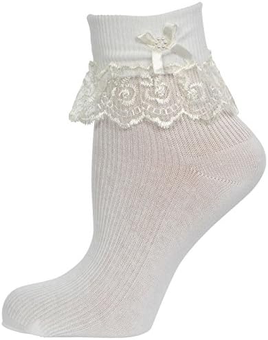 Cute Decorative Baby Girl White Cream/Ivory Frilly Lace Socks (Newborn to 10 years old) 10% with TWO or more purchase (Cream/Ivory, 00 (newborn))