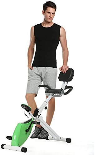 Exercise Bike with Monitor, Sondereu Folding Mini Exercise Bike Home Gym Exerciser Recumbent Folding Holds Up To 100 kg White/Green