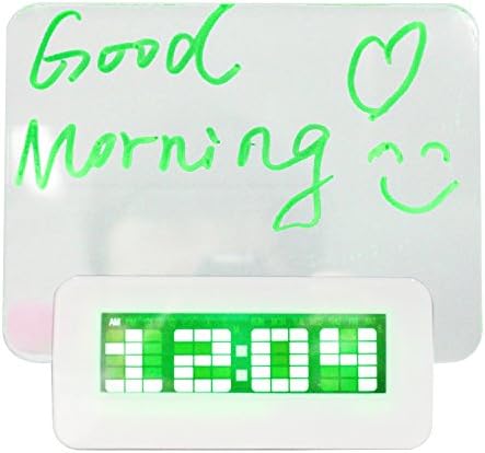 GANGHENGYU Message Board Alarm Clock With Erasable Highlighter Electronic LED Blue Digital Fluorescent Display Time Date Travel Home Bedroom Birthday Reminder Memo Clock Gifts for kids (Green)