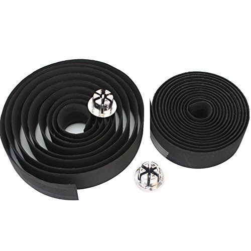 Des Mall 2 Fahrrad Radfahren Cork Lenker Tape Wrap mit 2 Bar Stecker Wasserdicht Schwarz - 2